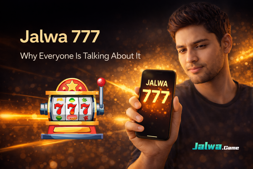 Graphic showing the Jalwa 777 platform interface with mobile screen elements and icons representing features, popularity trends, and important information users should know.