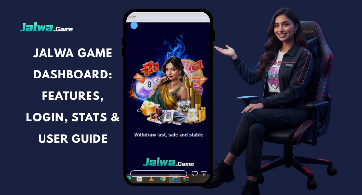 Jalwa Game dashboard interface showing user stats, login panel, account features, and Jalwa App navigation menu for activity tracking and profile management