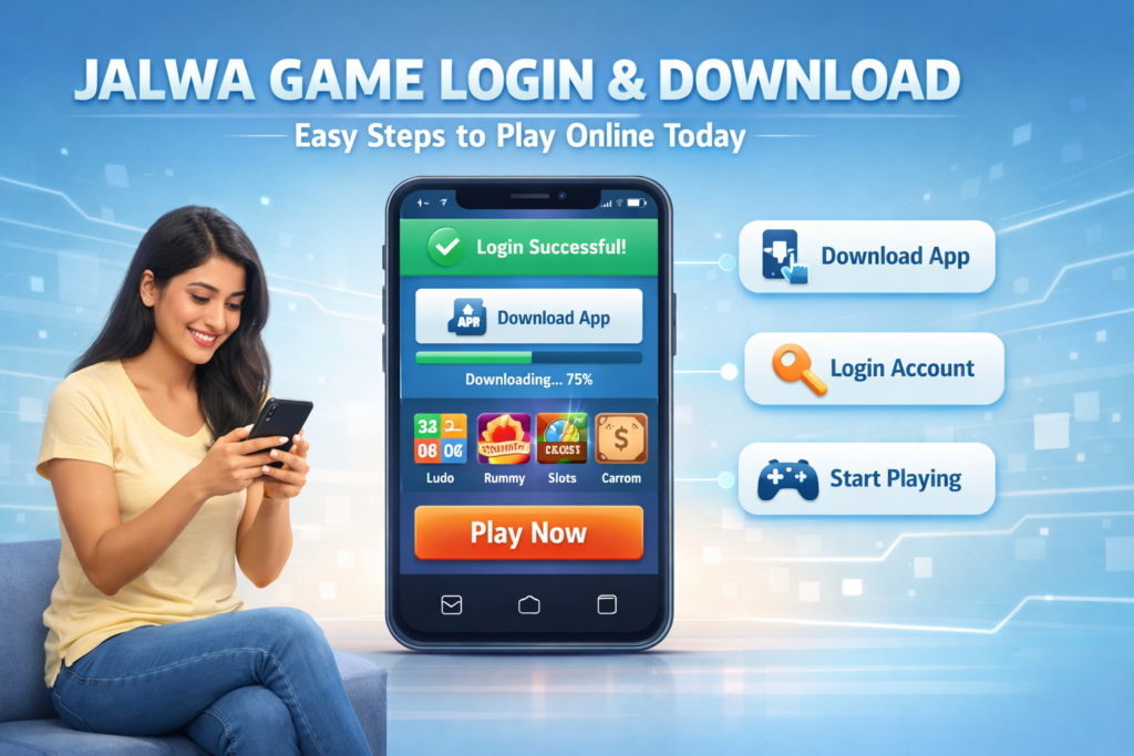 Jalwa Game Login & Download guide screen showing easy steps to install the Jalwa Game app, access the Jalwa Game login page, and start playing online games quickly on a mobile device.