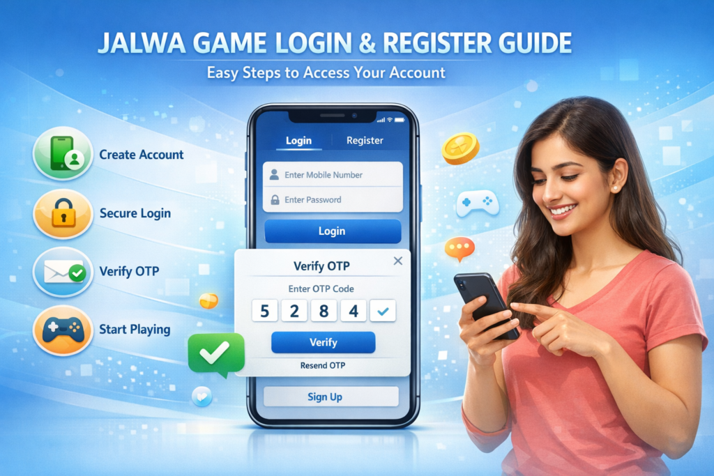 Jalwa Game login & register guide interface showing easy account access, quick signup process, and simple download steps for playing Jalwa Game online on mobile.